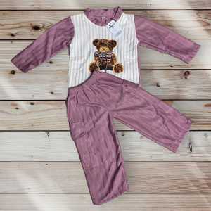 setelan anak perempuan sehari hari knit hornet cargo motif beruang dengan pita tali usia 1-6 thn