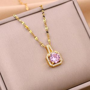 OYJR 18K Gold Plated Koran Classic Square Diamond Necklace for Women Stainless Steel Pendant Anti Rust Luxury Jewelry