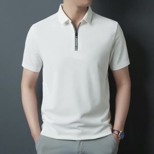 MenS High Quality POLO Blouses New Lapel ManS Short Sleeve Polo Shirt Fringe Ventilate Business Casual Zipper Male Polo Shirt M-4XL