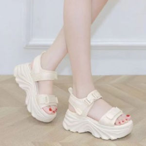 [Free Shipping] WomenS Summer New Korean Style Platform Sports Sandals With Velcro Casual Wedge Heel And Internal Height Increase