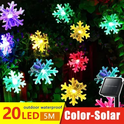 Solar Christmas Snowflake Lights 20/30/50 LED Solar Powered Snowflake String Lights Waterproof for Xmas Tree Holiday Wedding Party Patio Decorations