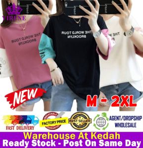 Women T-Shirt Different Color Sleeve Blouse Loose Top Basic Tee Casual Shirt Ready Stock 210076 - Virene Collection