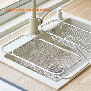 Stainless Steel Expandable Colander for Kitchen Sink Multi-Functional Dish Drainer