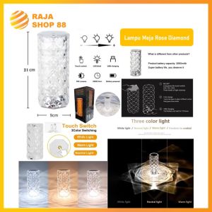 Lampu Meja Crystal LED Touch Lampu Hias Rose Diamond Aesthetic Mewah