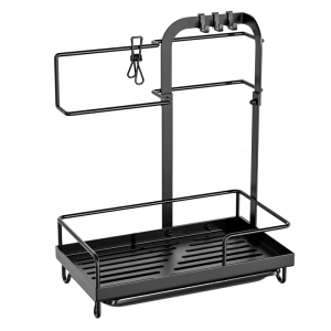 ตัวจัดระเบียบอ่างล้างจานกันสนิมพร้อมถาดถอดได้ราวผ้าขนหนูตะขอสำหรับที่เก็บเสื้อผ้าถุงมือแปรงฟองน้ำ