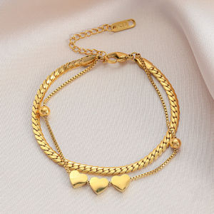 OYJR Simple Heart Bangle Bracelet for Women Non Tarnish Gold Chain Bracelets Fashion Jewellery