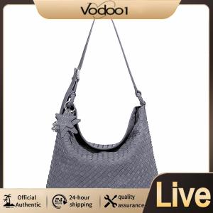 【Vodool】 Handwoven Bucket Bag Large Capacity Casual Work Bags with Star-Charm PU Leather for Women Daily Use Special Occasion