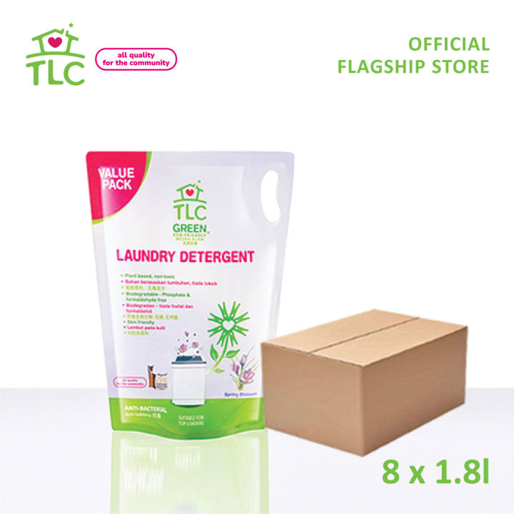 TLC Green Laundry Detergent Spring Blossom 1.8L (Refill Pack) Carton of 8 Lazada