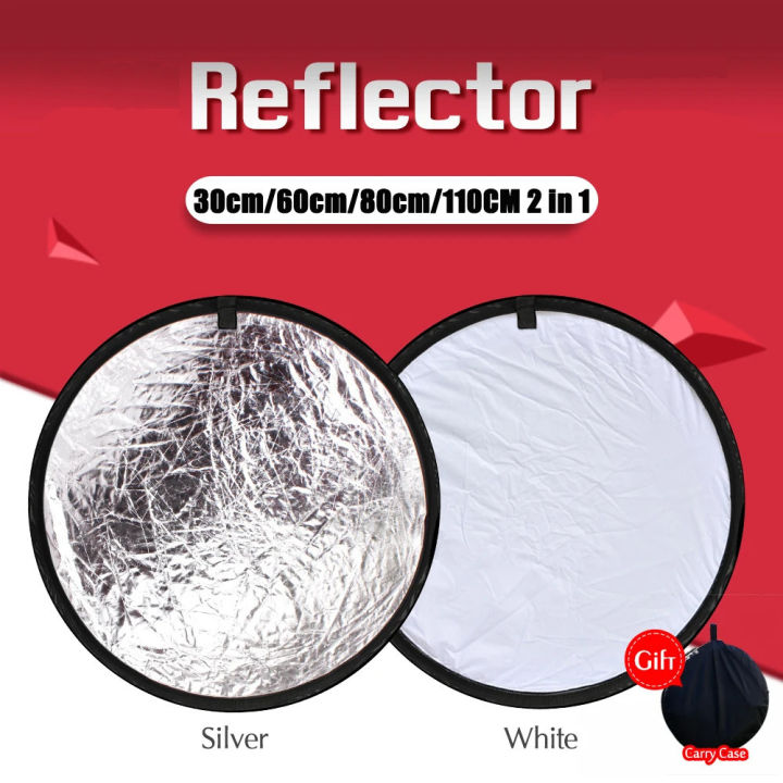 30cm/60cm/80cm/110cm Photography Sliver & White 2 in 1 Reflector Photo ...