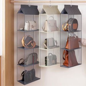 Bag Organizer Hanging Storage Rack 3/4 Layer Closet Dust-Proof Detachable Hanging Bag Handbag Storage Organizer Holder