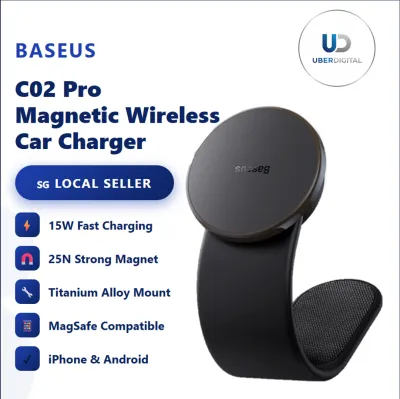 Baseus C02 Pro Magnetic Wireless Car Charger 15W | MagSafe Compatible | Flexible Titanium Alloy Mount | 25N Strong Magne