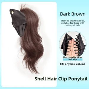 XYAX Thanh lịch Tóc giả kẹp đuôi ngựa kiểu Shell Claw Tổng hợp với Grab Clip Tóc đuôi ngựa ngắn gợn sóng nhiều lớp Ngọt ngào Tự nhiên Tóc giả đuôi ngựa thắt nơ dành cho phụ nữ