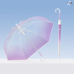 SG Stock Stylish Gradient Transparent Rain Umbrella Long Curved Handle Lightweight Clear Umbrella for Outdoor Commute