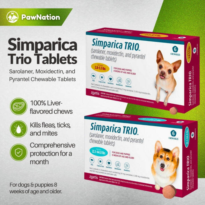 Simparica TRIO Chewable Tablet Heartworm and Dewormer for Dogs Anti ...