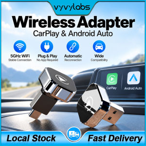 (Local Stock)VYVYLABS Wireless Carplay Adapter & Android Auto Upgrade Wired CarPlay to Wireless2-in-1 Mini USB Design with Fast Stable Connection Car Play for Apple iOS 10+ Android 11+ Version