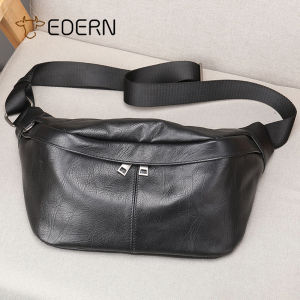 EDERN Large Capacity Crossbody Bag for Men Genuine Leather Chest Bag Fashion Casual Cowhide Waist Pouch Mens Leather Sling Bag