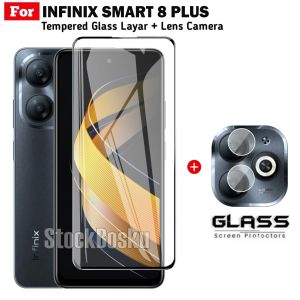 Paket Tempered Glass Infinix Smart 8 Plus Pelindung Layar Full Free Lens Camera Belakang