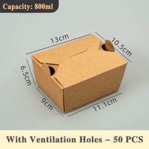 50pcs Kraft Paper Meal Box Disposable Food Packaging Take Out Box Water Resistant Oil Microwave Safe Ecofriendly 800ml Capacity