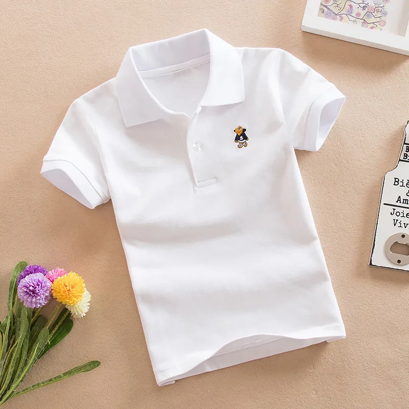 New White Polo Shirt for Kids Fashion 100% Cotton Plain Collar