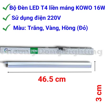 Bộ Đèn LED T4 máng Nhôm LED Liền thân dài 29cm 42cm 47cm 51cm màu Trắng Vàng Hồng