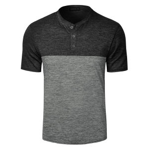Mens T-Shirts Collarless Golf Shirts Short Sleeve Quick Dry Casual Breathable Lightweight Henley Tee