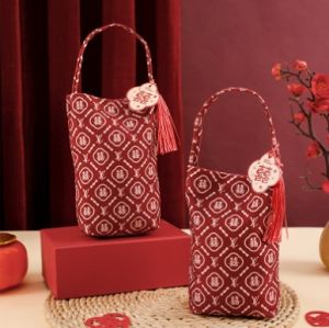 Anglebabylife New Chinese Style Wedding Candy Bag High Quality Gift Bag Gift Box Engagement Plush Handheld Foldable Gift Bag Red Velvet Celebration Decorations