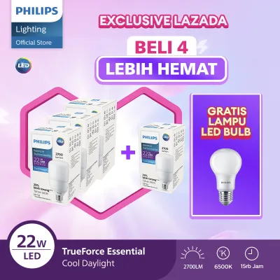 [GRATIS LAMPU] Beli 4 Lebih Hemat Philips Lampu Radiantline TrueForce 22W Putih GRATIS Lampu LED Bulb