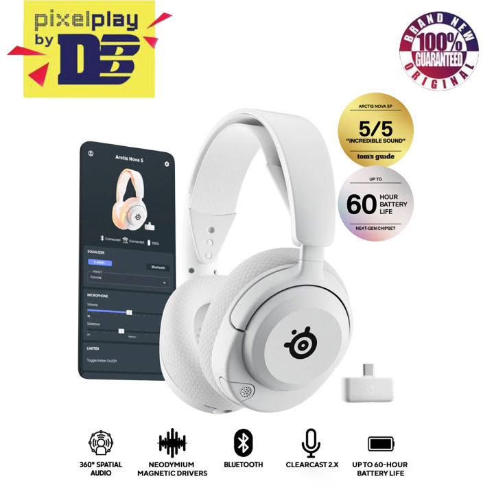 SteelSeries Arctis Nova 5 Wireless Gaming Headset For PC/PlayStation/N-Switch/Mobile (White) (61671)