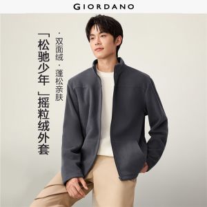 GIORDANO Men Jackets Polar Fleece Stand Collar Warm Jackets Kanga Pockets Zip Front Fashionable Casual Jackets 13076665