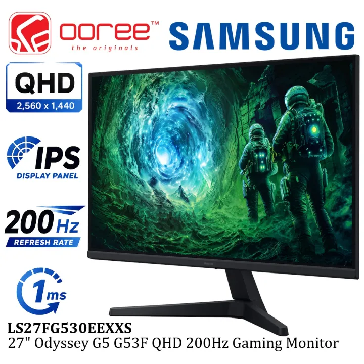 Samsung 27 Inch Odyssey G5 G53F QHD 2560x1440 200Hz 1ms MPRT Gaming Monitor IPS Panel 72% NTSC HDR10 HDMI DisplayPort LS27FG530EEXXS