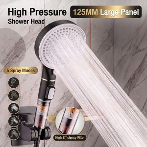 Handheld Shower Head With Filter 5 Spray Function Adjustable Water Saving Hand Sprayer With Stop Button