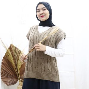 Ilona - Jennie Rompi Vest Rajut Cable Wanita Bahan Knit Outer Korean Style
