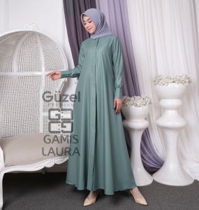 SerendaStore Gamis Polos Wanita Terbaru Madina Laura Dress Muslim Wanita Toyobo Bordir Terbaru 2023