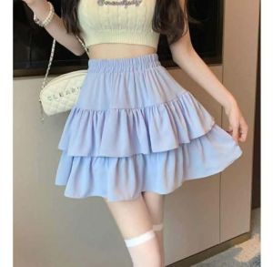 BB ..Elegant High-Waist Ruffle Mini Skirt with Elasticated Waist for Women