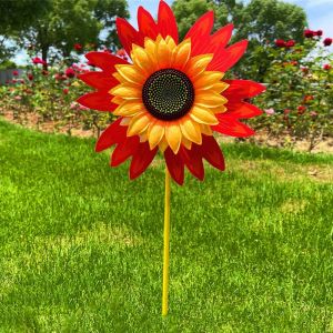 ADREE 2pcs Đa phong cách Cối xay gió hướng dương Đường kính 25cm PVC Hoa hướng dương xoay Chất lượng cao Cây hoa đứng trên sân cối xoay Trang trí tiệc ngoài trời