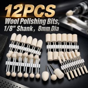 JING 12PCS 1/8" 3mm Wool Polishing Bits 8mm Dia High‑Density Felt Buffing Heads Precision Wear-Resistant Rotary Polishing Burrs Jewellery