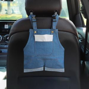 DAWEIF Creative Jeans Shape Car Tissue Box Adjustable 2 in 1 Design Car Tissue Storage Bag Cute Cartoon Denim Overalls Style Car Seat Back Organizer Car Interior