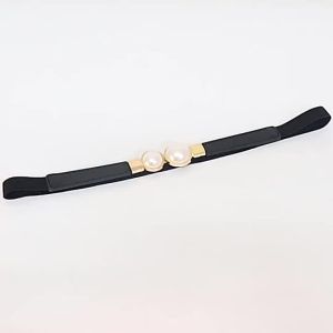 Leather Dress Wais Thin Belt Korean Style Temperament R Hook Elastic Belt Female Pearl Waist Belt