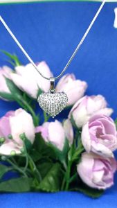 Kalung Belut Titanium Silver Liontin Bandul Love Full Permata Bisa COD