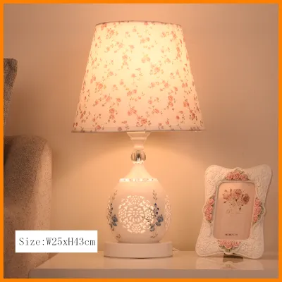 【LRF】European Hollow Ceramic Table Lamp Creative Bedroom Bedside Lamps Living Room Study Personality Romantic Light -button Switch