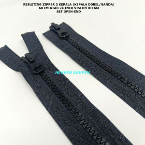 Resleting Zipper Jaket 60 cm Atau 24 inch Dua Kepala Ganda Dobel Type Gigi Vislon Set Open End Buka Lepas Warna Hitam