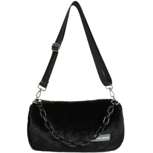 EchoBliss  กระเป๋าสะพายข้างขนเทียมนุ่มพร้อมโซ่สไตล์ชิค รูปทรงหมอนทันสมัยสำหรับแต่งตัวประจำวัน