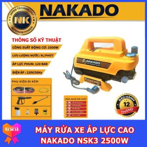 Máy Rửa Xe Cao Áp Nakado NKS3 (2500W) - Hàng Cao Cấp Nhật Bản - Động cơ 100% lõi đồng