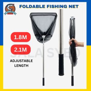 Adjustable Aluminum Fishing Line Tier Net Telescoping Foldable Landing Net Pole Folding Jaring Tali Pancing Jala Ikan