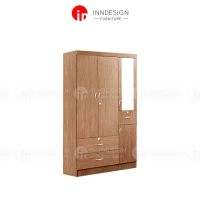 [INNDESIGN.SG] Rey 3 Doors Wardrobe + Mirror + Drawer (Fully Assembled and Free Delivery)