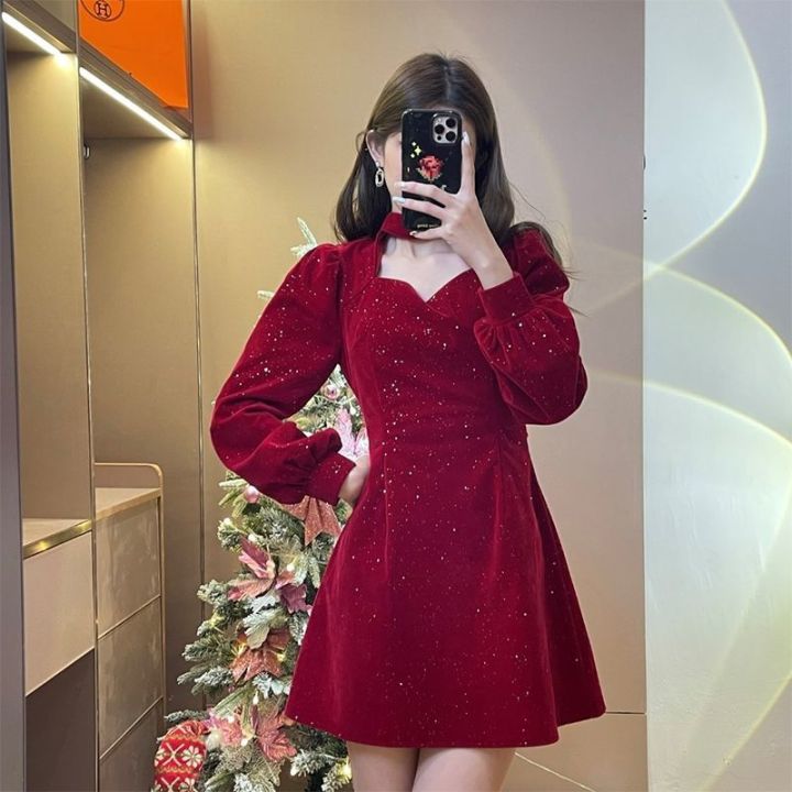 Red velvet christmas dress 2024 womens