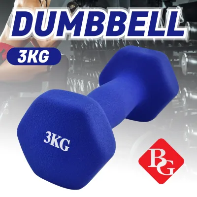 BG SPORT Dumbbell 3Kg Neoprene Rubberized Alat Olahraga Fitness Q-304 1Pcs Blue
