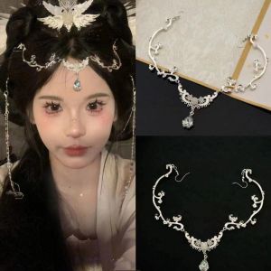 SKJK Trán Băng đô kim cương giả pha lê Cổ Tích Sang trọng Khăn trùm đầu Hanfu Thời trang Đám cưới cô dâu Chuỗi đeo đầu lấp lánh đầy sao Phụ Kiện Đầu