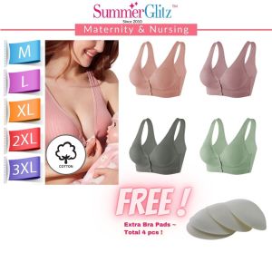 SummerGlitz Maternity & Nursing Ribbed Cotton Breastfeeding Bra (Front Button + EXTRA Bra Pads) | Bra Menyusu