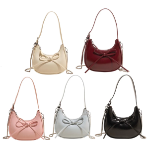Women Bag Sweet Bows Shoulder Bag Simple Underarm Purse PU Leather Crossbody Bag Armpit Bag Commuting Bag for Everyday